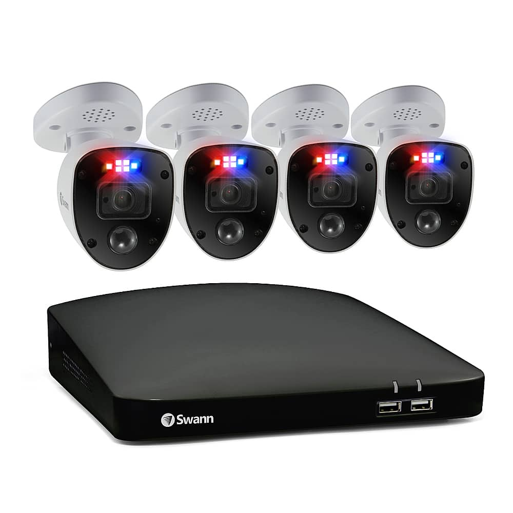 Angle View: Swann - Enforcer, 4-Channel, 4-Camera, Indoor/Outdoor Wired 4K 1TB DVR Home Security Camera System - White