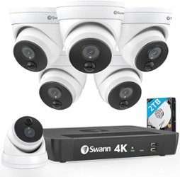 Swann - Pro 4K, 8-Channel, 6-Dome Camera Indoor/Outdoor PoE Wired 4K UHD 2TB HDD NVR Security Surveillance System - White - Front_Zoom