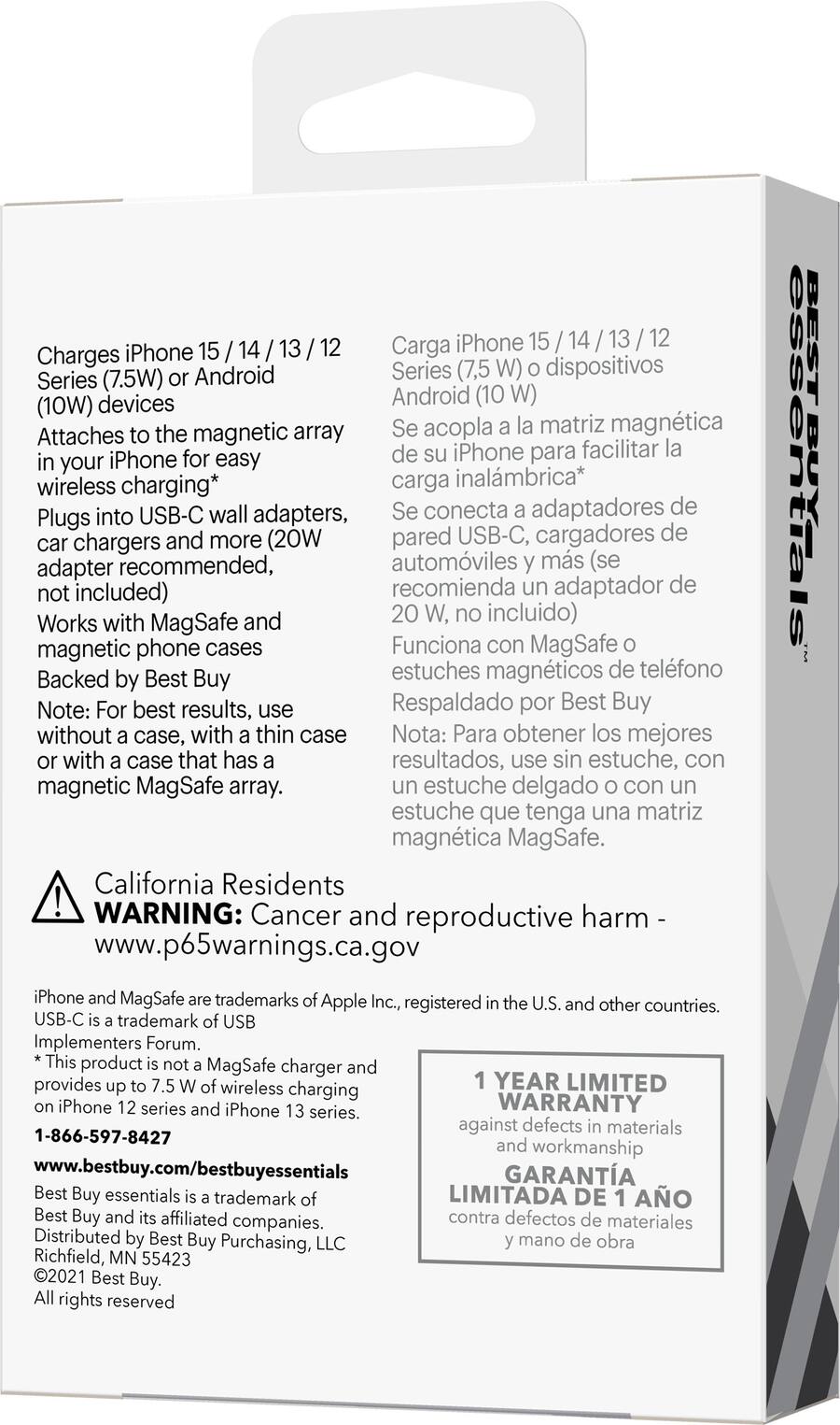 Best Buy essentials Magnetic 7.5W Wireless Charger for iPhone 12 13 14 and 15 MagSafe Compatible Devices White BE MQM10W22W Open Box Best Buy
