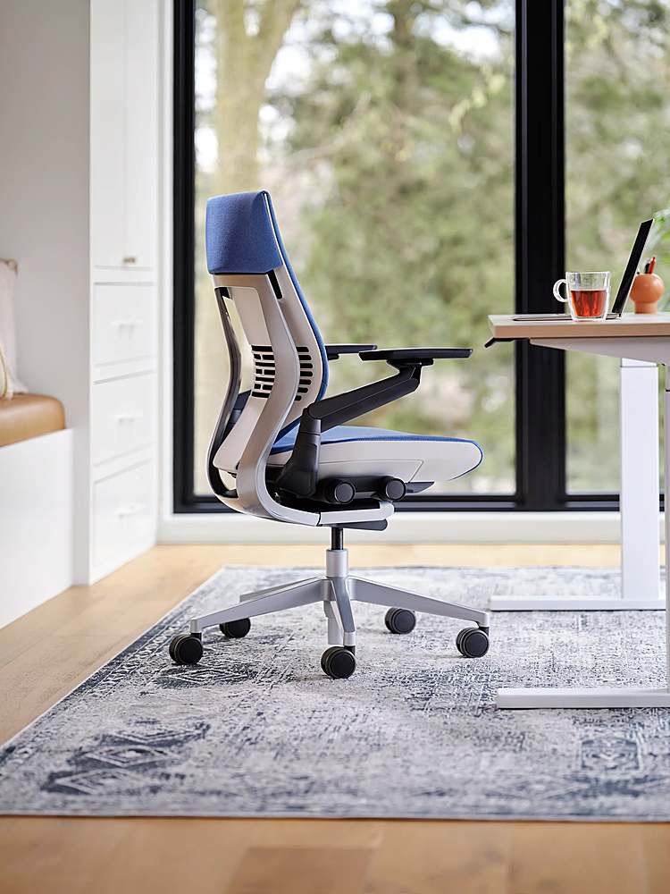 Steelcase Gesture Office Desk Chair with Headrest Cogent Connect Graphite  Fabric Low Black Frame Hard Floor Casters