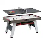 Front. Hall of Games - 66 inch Air Powered Hockey Table and Tennis Top - Wood Grain/Red.