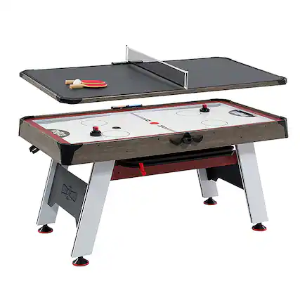 Front. Hall of Games - 66 inch Air Powered Hockey Table and Tennis Top - Wood Grain/Red.