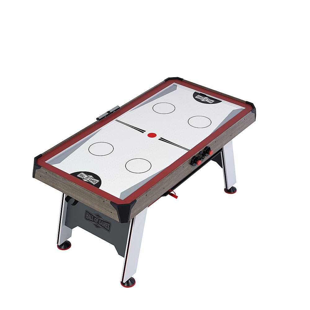 Angle. Hall of Games - 66 inch Air Powered Hockey Table and Tennis Top - Wood Grain/Red.
