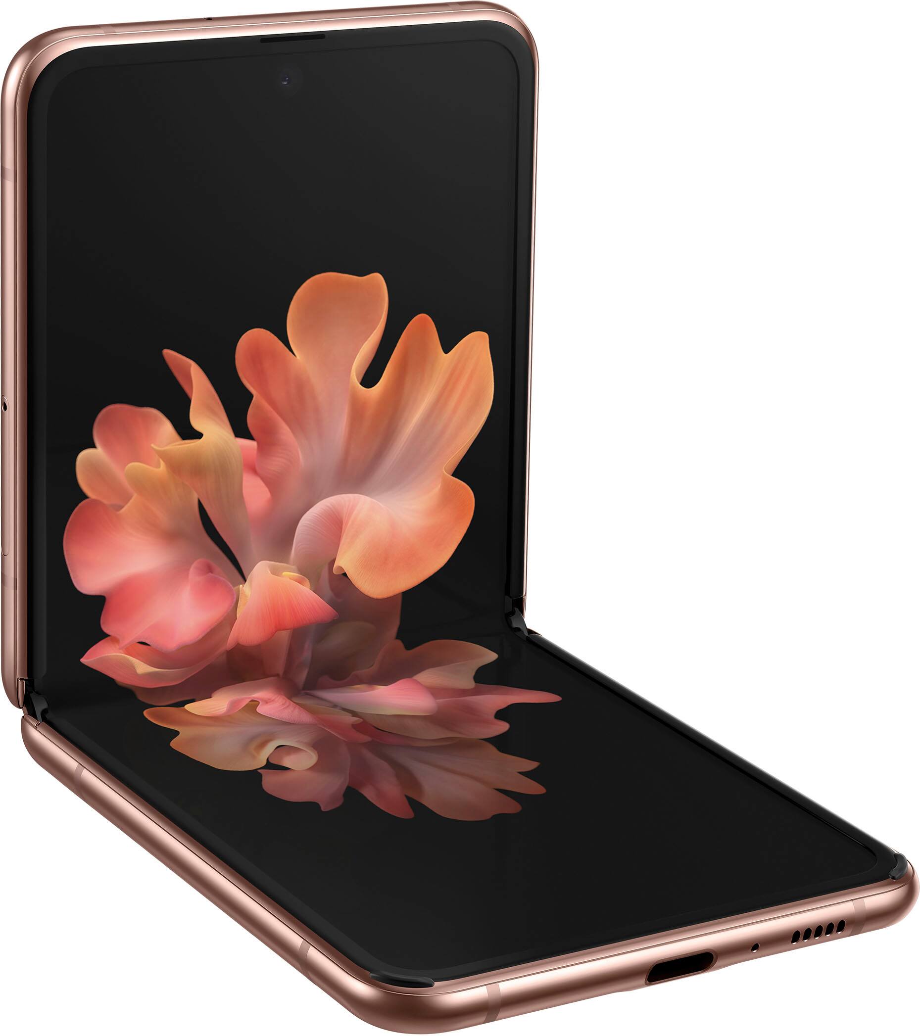 Angle. Samsung - Geek Squad Certified Refurbished Galaxy Z Flip 5G 256GB (Unlocked) - Mystic Bronze.
