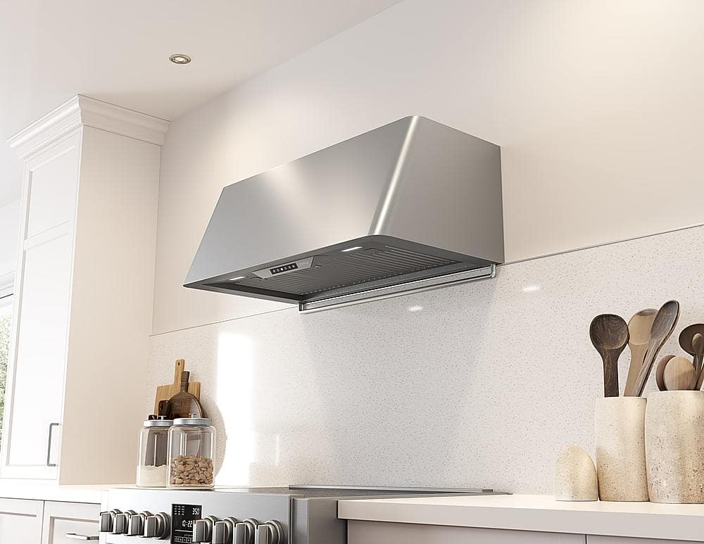 Angle View: Zephyr - Accent Rail in Satin Gold for DME Range Hood - Stainless Steel