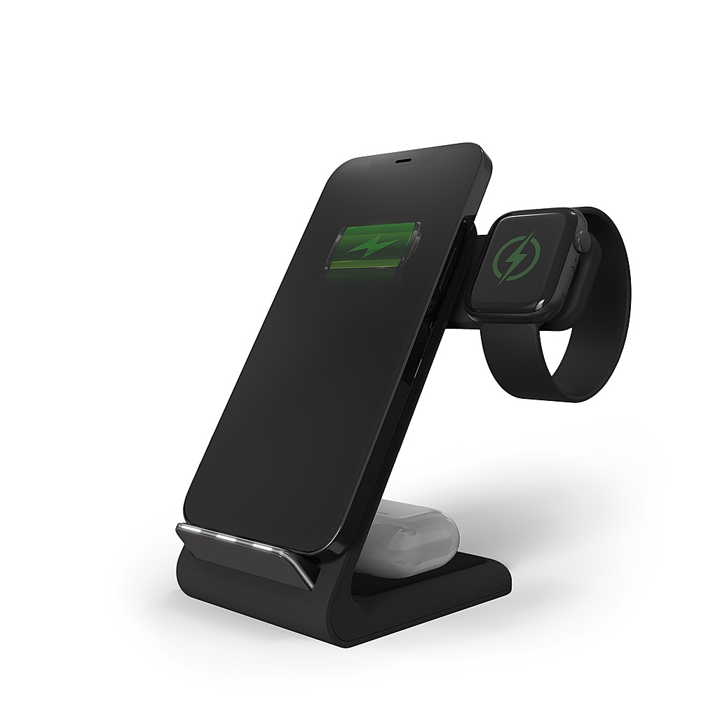 Left View: mophie - Powerstation 10W Wireless Charging Dock with Removable Power Bank for Qi-enabled Devices - Charcoal