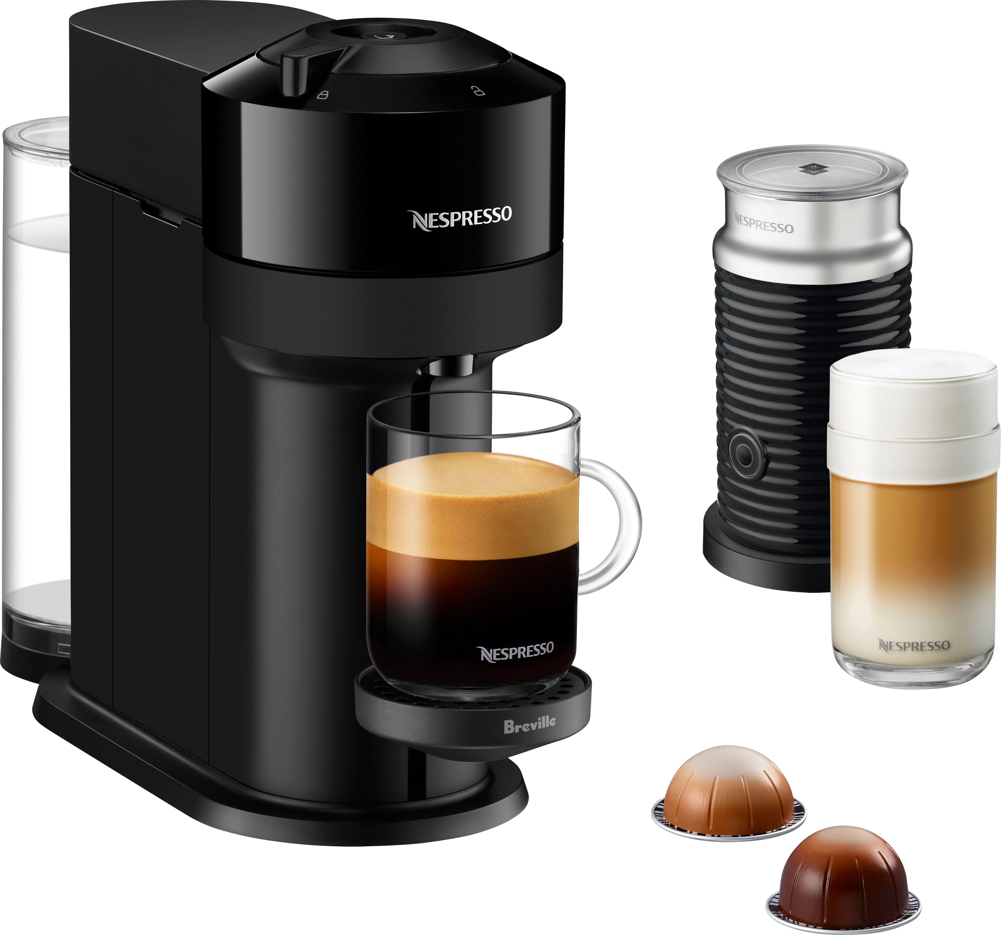 Breville - Nespresso Vertuo Next Single Serve Coffee Maker with Aeroccino in Limited Edition Glossy Black - Glossy Black