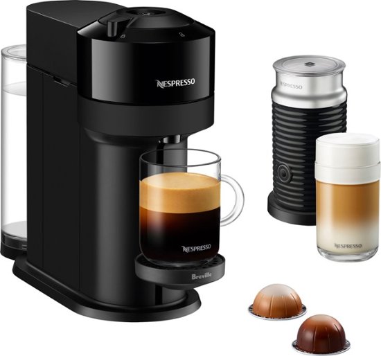 Front Zoom. Nespresso Vertuo Next Coffee Maker by Breville Limited Edition Glossy Black with Aeroccino - Limited Edition Glossy Black.