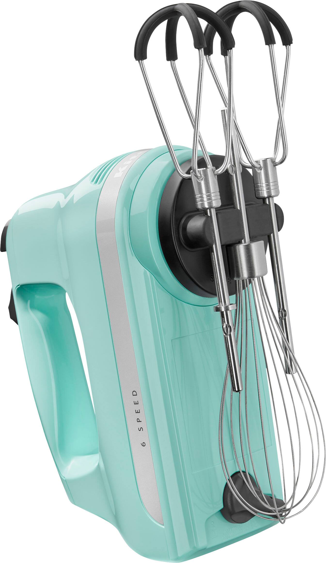 Left. KitchenAid - 6 Speed Hand Mixer with Flex Edge Beaters - KHM6118 - Ice Blue.