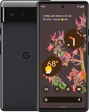 Front. Google - Pixel 6 128GB (Unlocked) - Stormy Black.