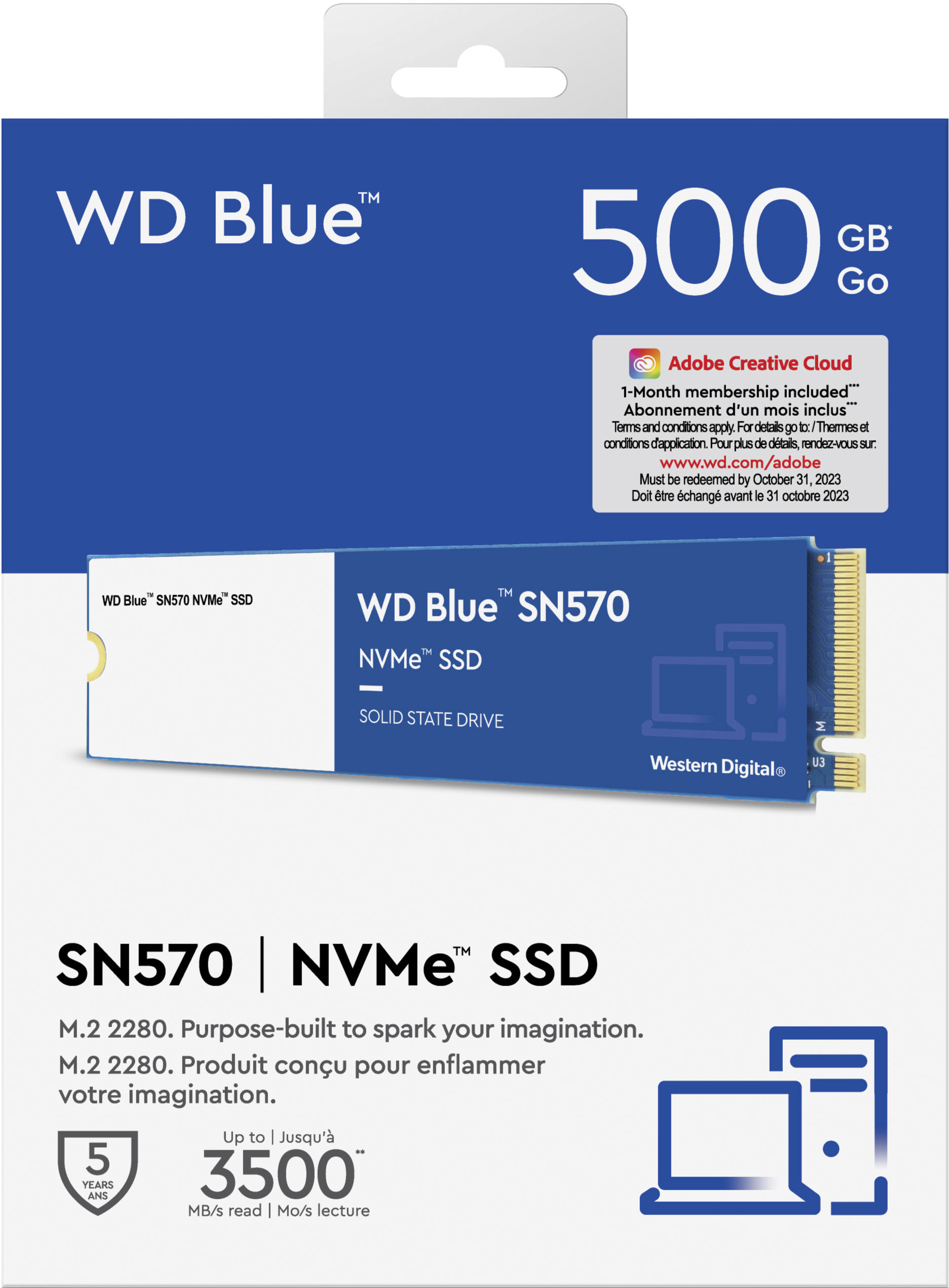 WD Blue SN570 500GB Internal SSD PCIe Gen 3 x4 WDBB9E5000ANC-WRSN