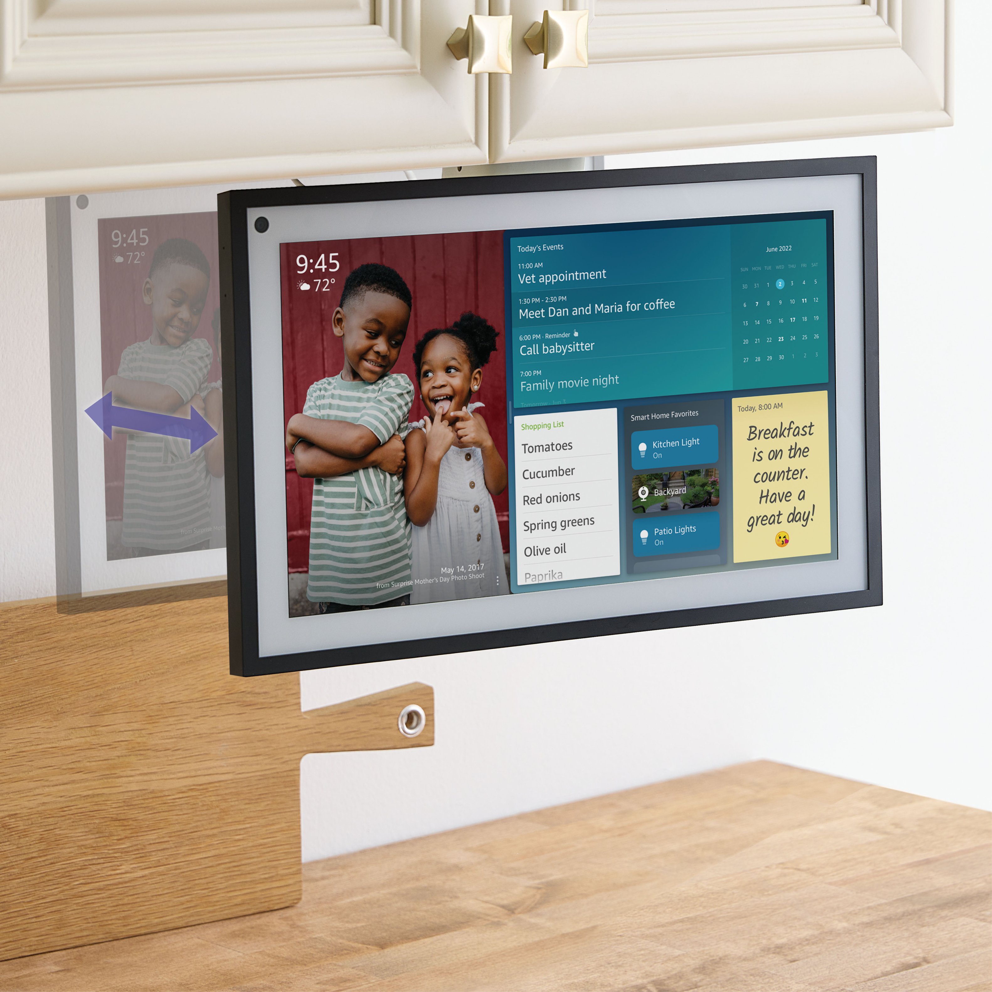 Under-Cabinet Mount， for  Echo Show 15，Keeps Echo Off The Counter and  Turns Side to Side，Ceiling or Under-Cabinet Mount Black 026-01