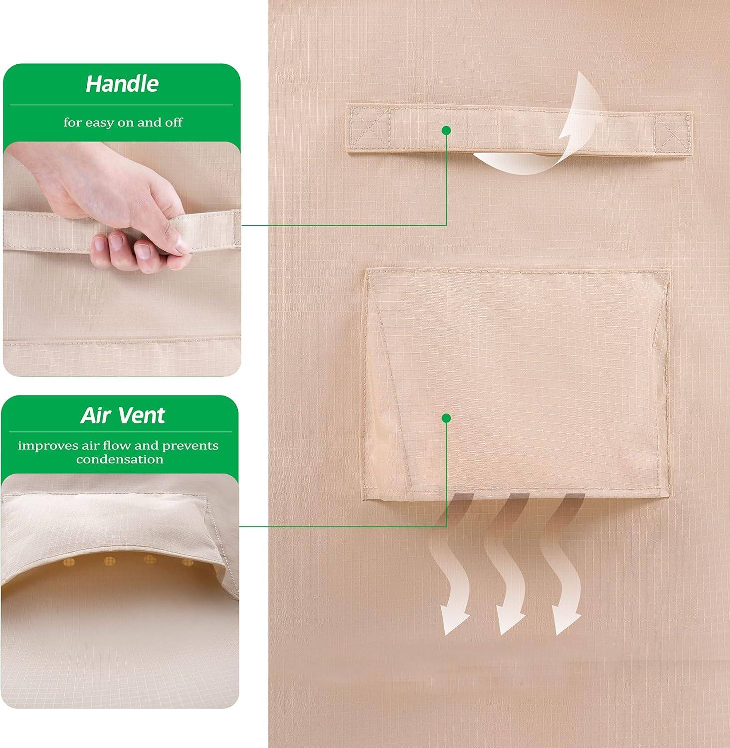 Handle  
for easy on and off  

Air Vent  
improves air flow and prevents condensation