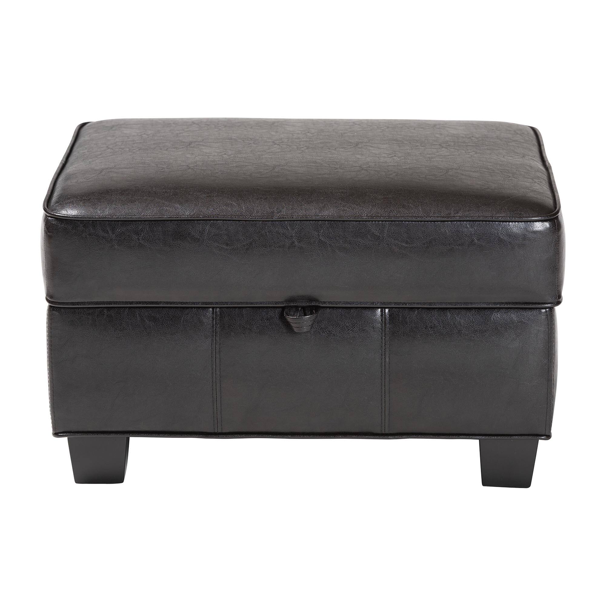 Left. Baxton Studio - Agustus Brown Leather Storage Ottoman - Dark Brown.