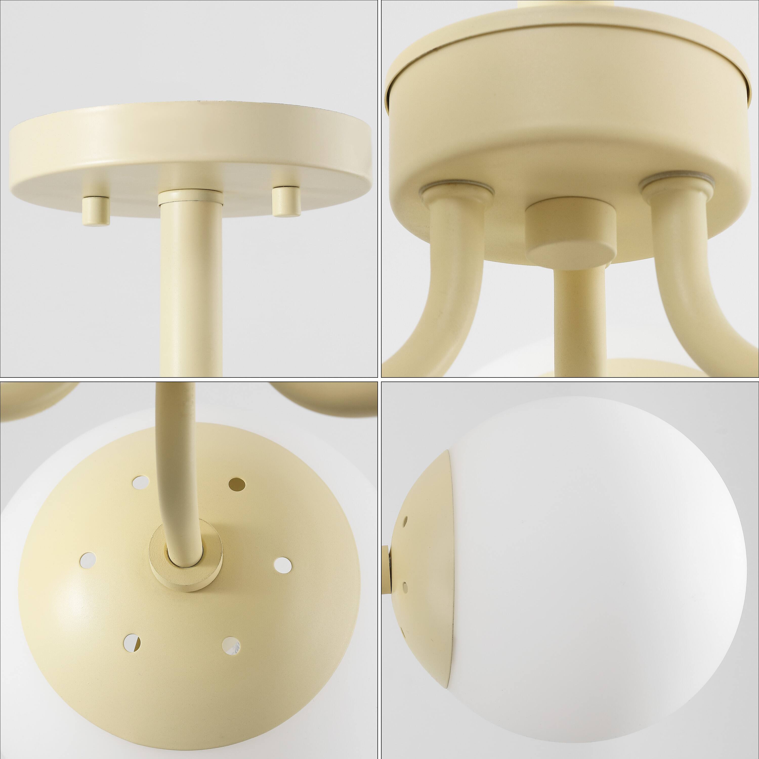 Alt View 4. Jonathan Y - Olivier 23.5" 3-Light Bohemian Farmhouse Iron/Frosted Glass LED Semi Flush Mount, Beige - Beige.
