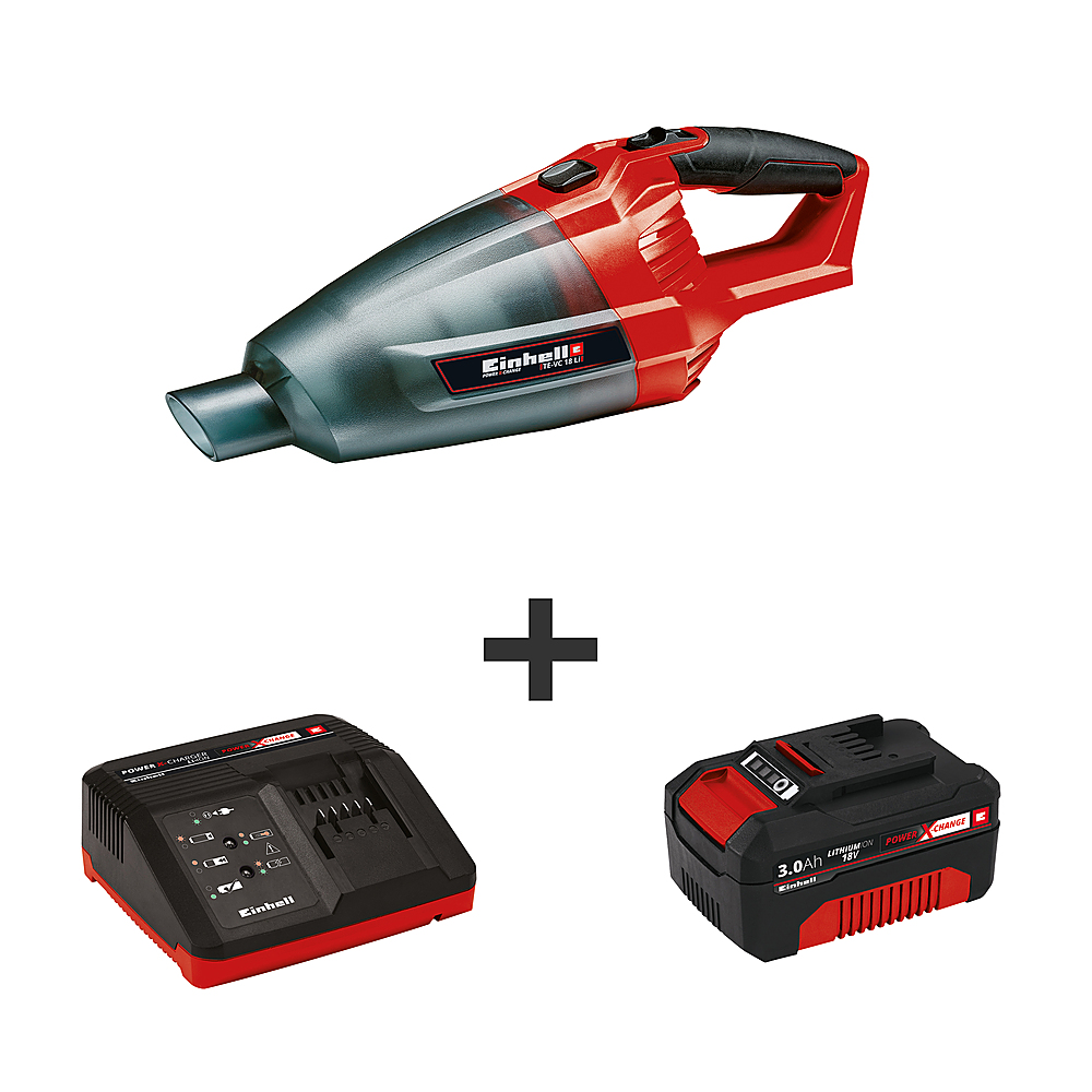 Left View: Einhell - 18V Cordless Vacuum w/3.0Ah Starter Kit - Red