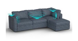 Lovesac - 4 Seats + 5 Sides Rained Chenille & Standard Foam with 8 Speaker Immersive Sound + Charge System - Vintage Blue - Front_Zoom