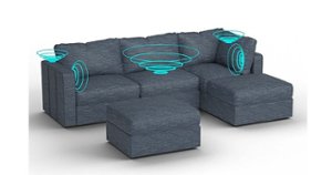 Lovesac - 5 Seats + 5 Sides Rained Chenille & Lovesoft with 8 Speaker Immersive Sound + Charge System - Vintage Blue - Front_Zoom