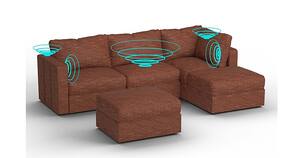 Lovesac - 5 Seats + 5 Sides Rained Chenille & Lovesoft with 8 Speaker Immersive Sound + Charge System - Terracotta - Front_Zoom