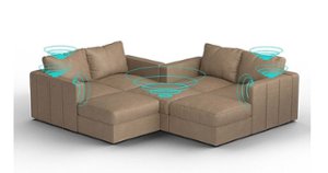 Lovesac - 7 Seats + 8 Sides Combed Chenille & Lovesoft with 6 Speaker Immersive Sound + Charge System - Taupe - Angle_Zoom