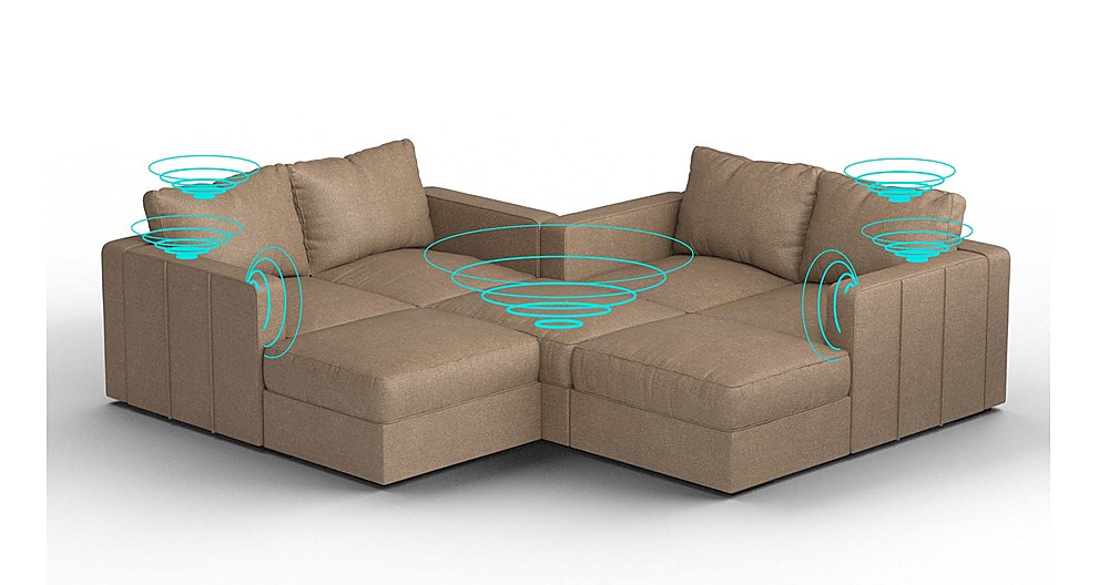 Angle View: Lovesac - 7 Seats + 8 Sides Combed Chenille & Standard Foam with 6 Speaker Immersive Sound + Charge System - Taupe