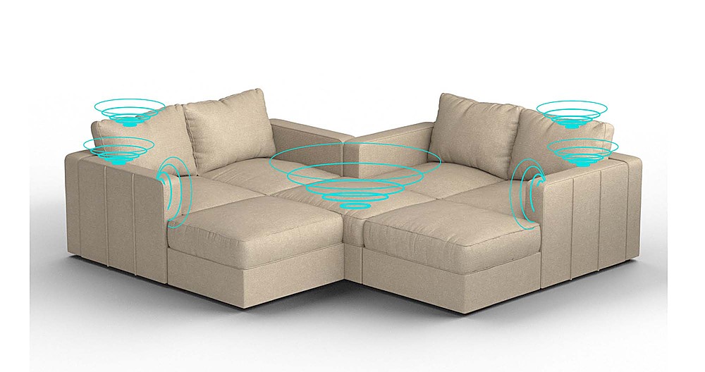 Angle View: Lovesac - 7 Seats + 8 Sides Combed Chenille & Standard Foam with 8 Speaker Immersive Sound + Charge System - Tan