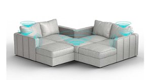Lovesac - 7 Seats + 8 Sides Luxe Chenille & Standard Foam with 8 Speaker Immersive Sound + Charge System - Tonal Sterling - Angle_Zoom