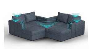 Lovesac - 7 Seats + 8 Sides Rained Chenille & Standard Foam with 10 Speaker Immersive Sound + Charge System - Vintage Blue - Angle_Zoom