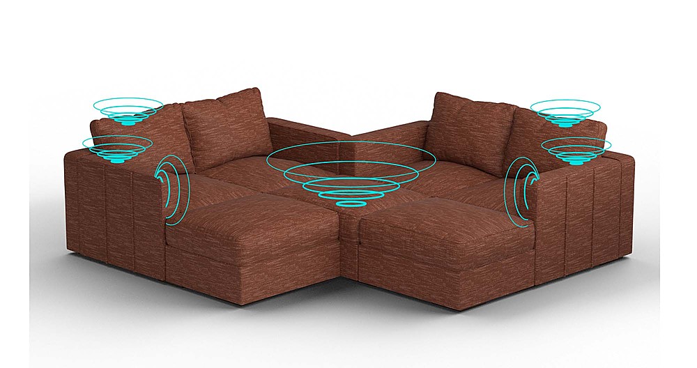 Angle View: Lovesac - 7 Seats + 8 Sides Rained Chenille & Standard Foam with 8 Speaker Immersive Sound + Charge System - Terracotta