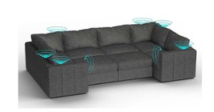 Lovesac - 8 Seats + 10 Sides Corded Velvet & Standard Foam with 6 Speaker Immersive Sound + Charge System - Charcoal Grey - Front_Zoom