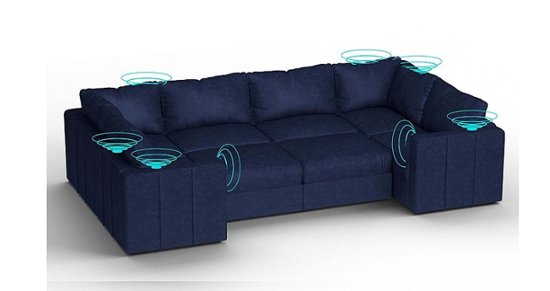 Angle Zoom. Lovesac - 8 Seats + 10 Sides Corded Velvet & Lovesoft with 10 Speaker Immersive Sound + Charge System - Sapphire Navy.