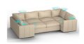 Angle Zoom. Lovesac - 8 Seats + 10 Sides Combed Chenille & Lovesoft with 10 Speaker Immersive Sound + Charge System - Tan.