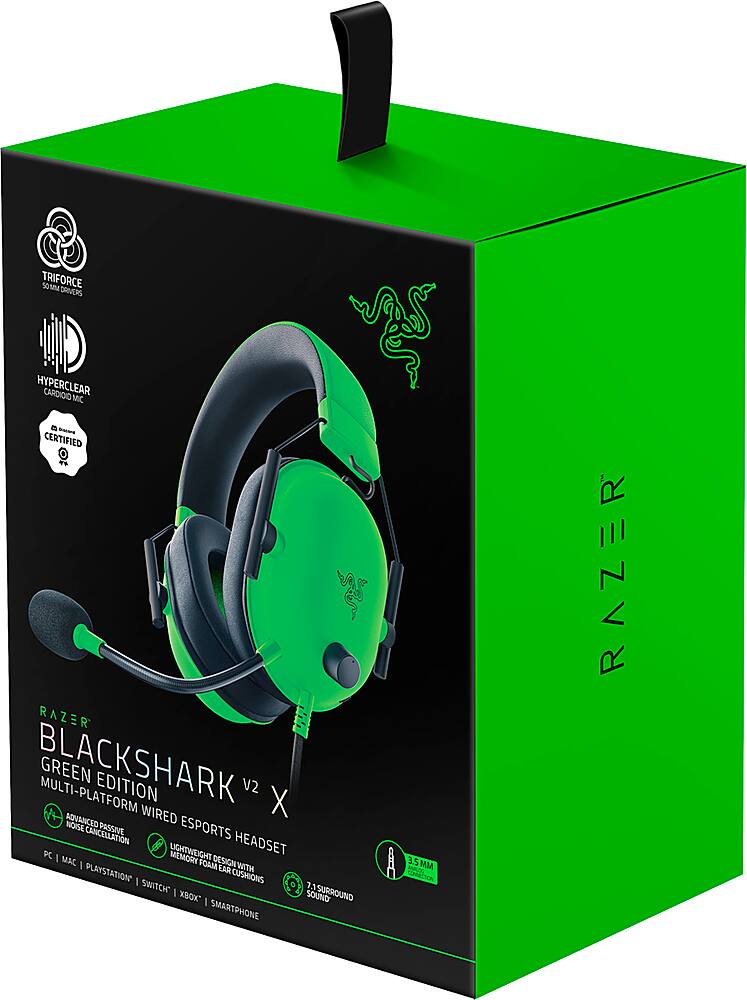 Alt View 13. Razer - BlackShark V2 X Wired 7.1 Surround Sound Gaming Headset for PC, PS5, PS4, Switch, Xbox X|S, and Xbox One - Green.