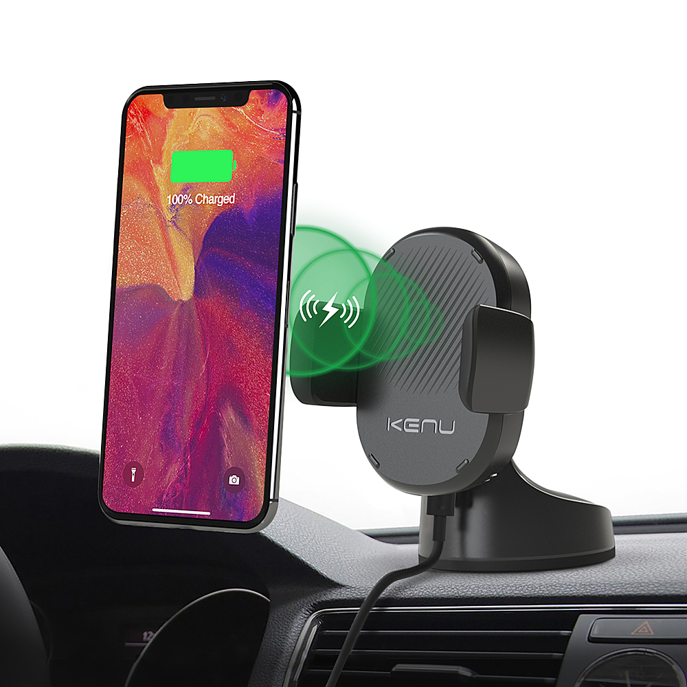 Angle View: Kenu - Airbase Wireless Fast-Charging Suction Car Mount, Qi-Wireless for Mobile Phones - Black