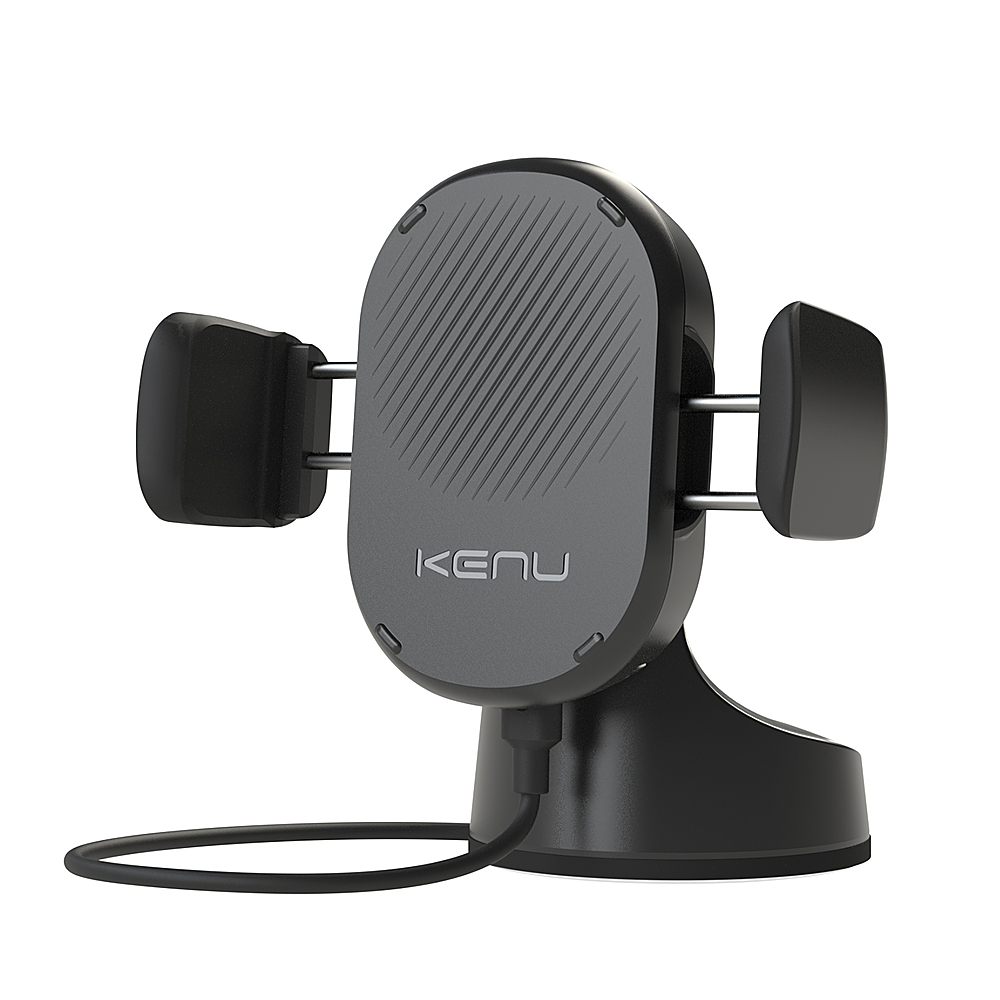 Left View: Kenu - Airbase Wireless Fast-Charging Suction Car Mount, Qi-Wireless for Mobile Phones - Black