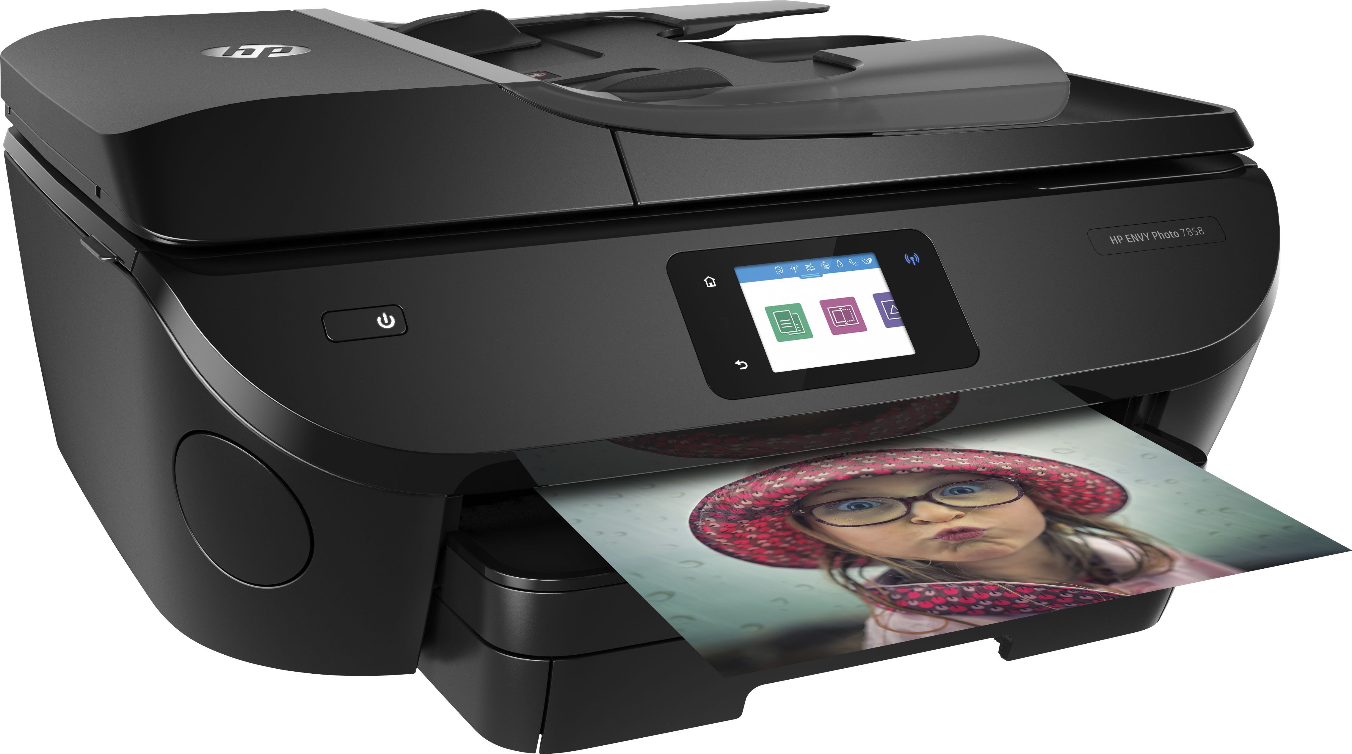 Left View: HP - ENVY 7858 Wireless All-In-One Inkjet Printer - Black