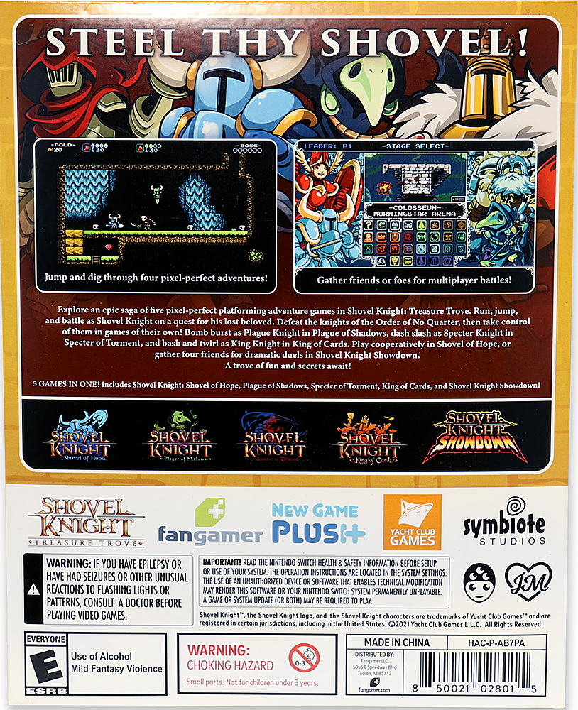 Back View: Shovel Knight: Treasure Trove - Physical Game Not Included!  Includes Plush + Digital Game Code - Nintendo Switch