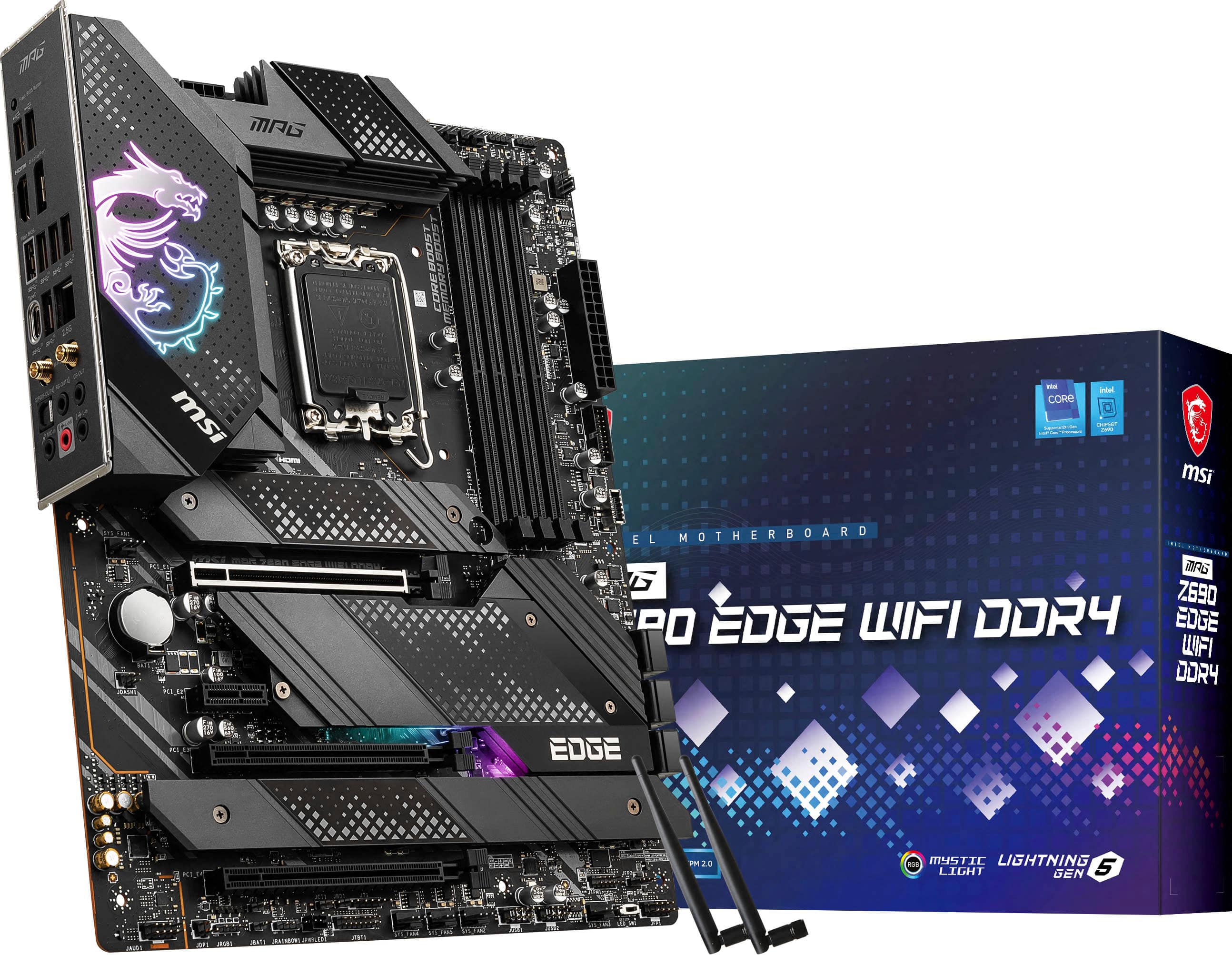 Front. MSI - MPG Z690 EDGE WIFI DDR4 Socket LGA 1700 USB 3.2 Intel Motherboard - Black.