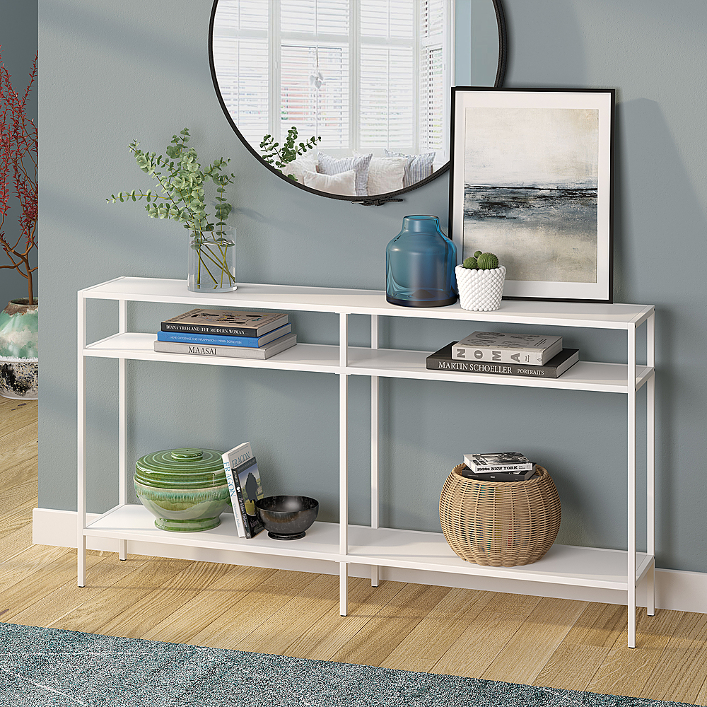 SAFDIE & CO. Table console blanche avec base en métal blanc, 32 po