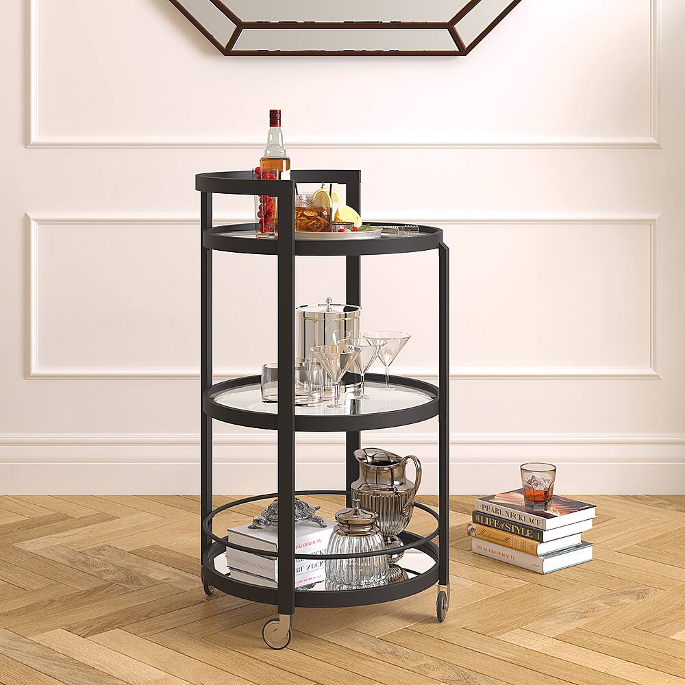 Alt View 11. Hudson&Canal - Hause Round Bar Cart - Blackened Bronze.