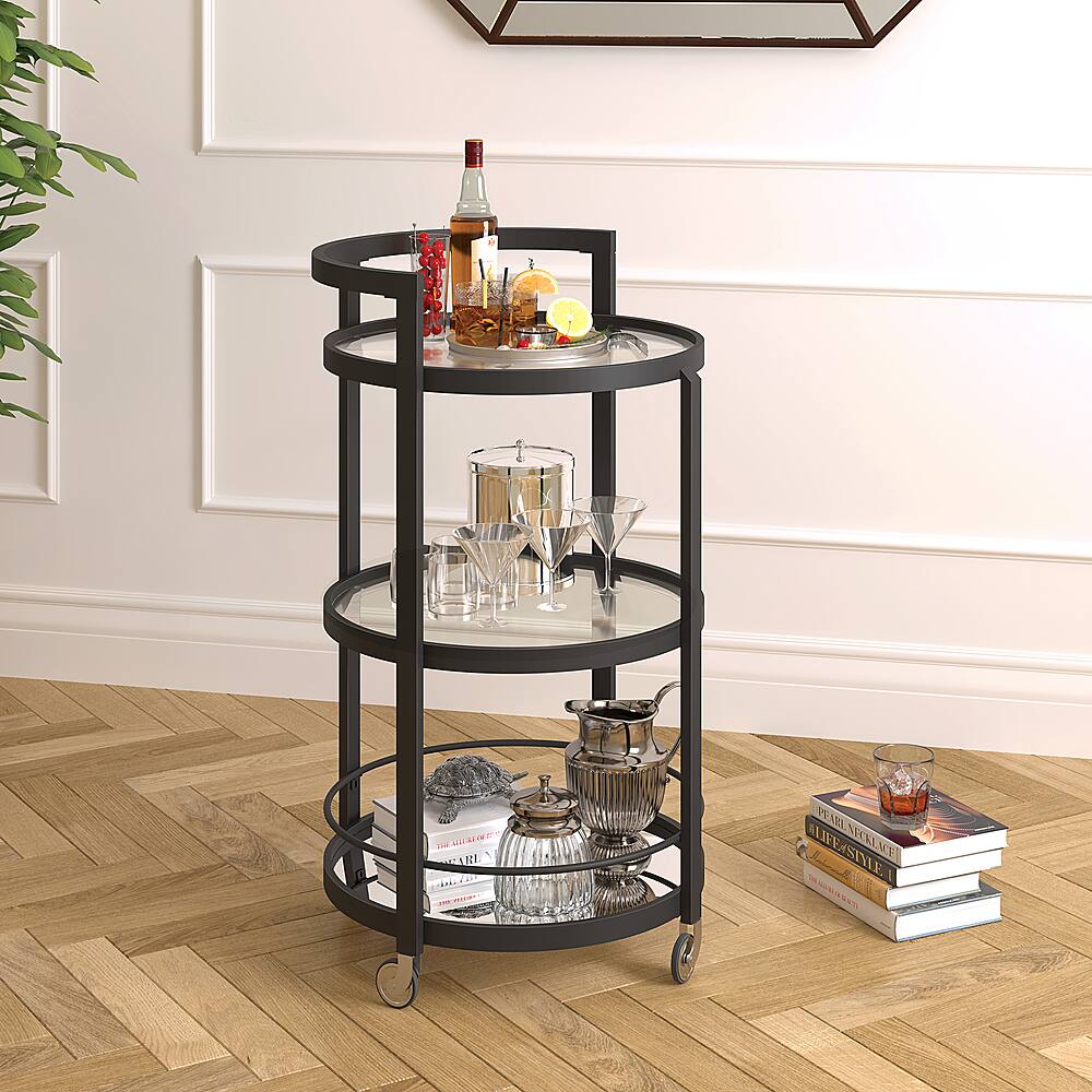 Alt View 12. Hudson&Canal - Hause Round Bar Cart - Blackened Bronze.