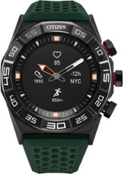 Citizen - CZ Smart 44mm Black IP Stainless Steel Case Hybrid Heart Rate Smartwatch with Silicone Strap - Green - Front_Zoom