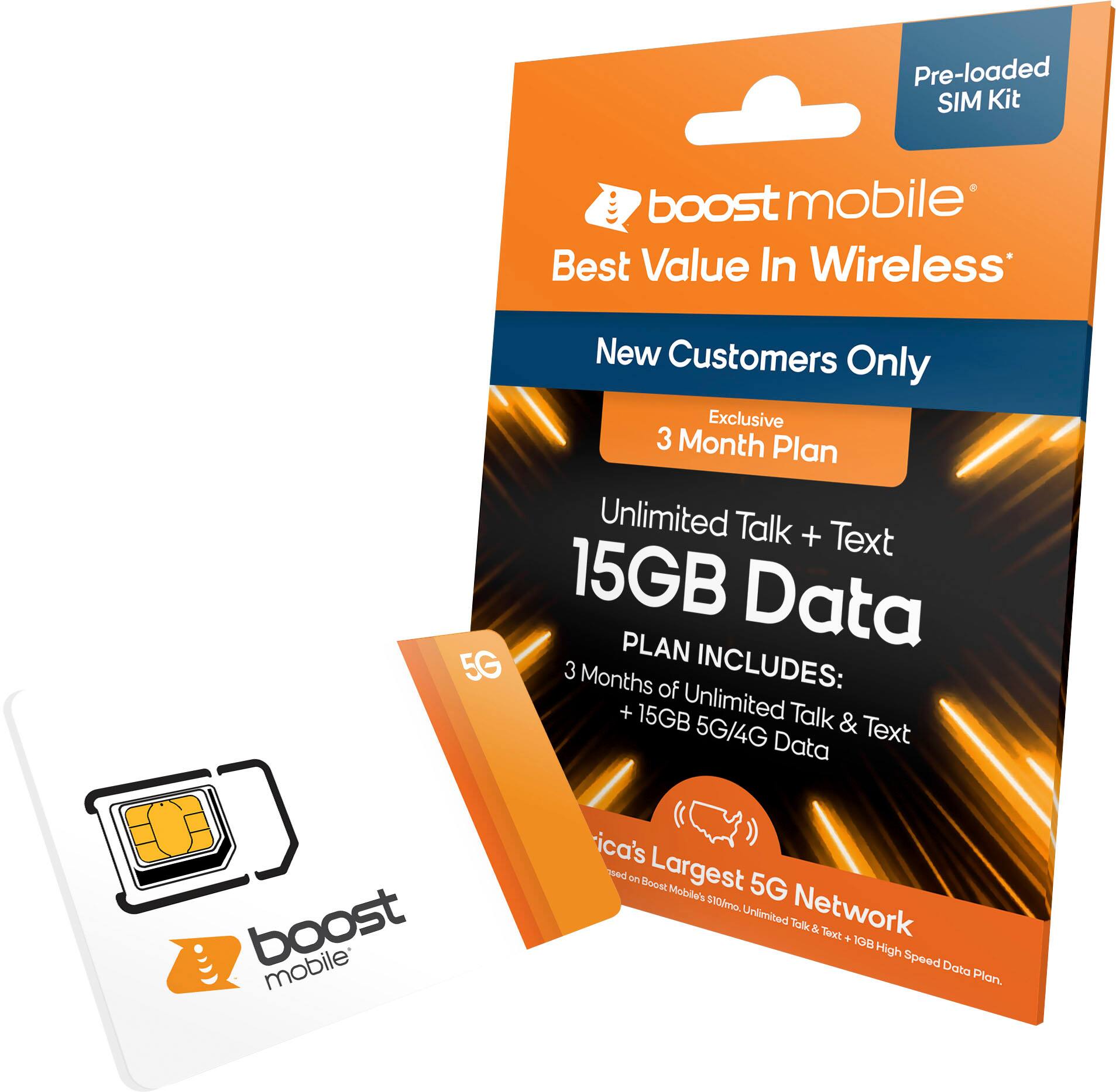 Angle View: Boost Mobile 3 Months 15GB Plan SIM Card Kit