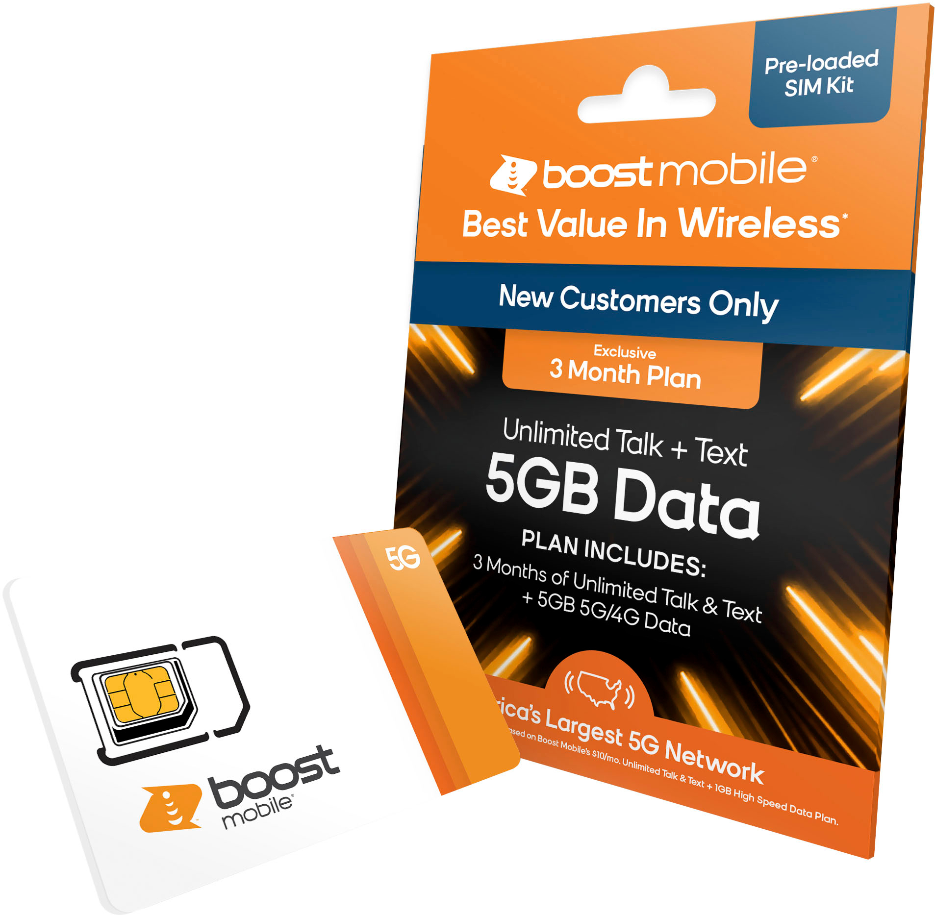 Angle View: Boost Mobile 3 Mo/5GB SIM