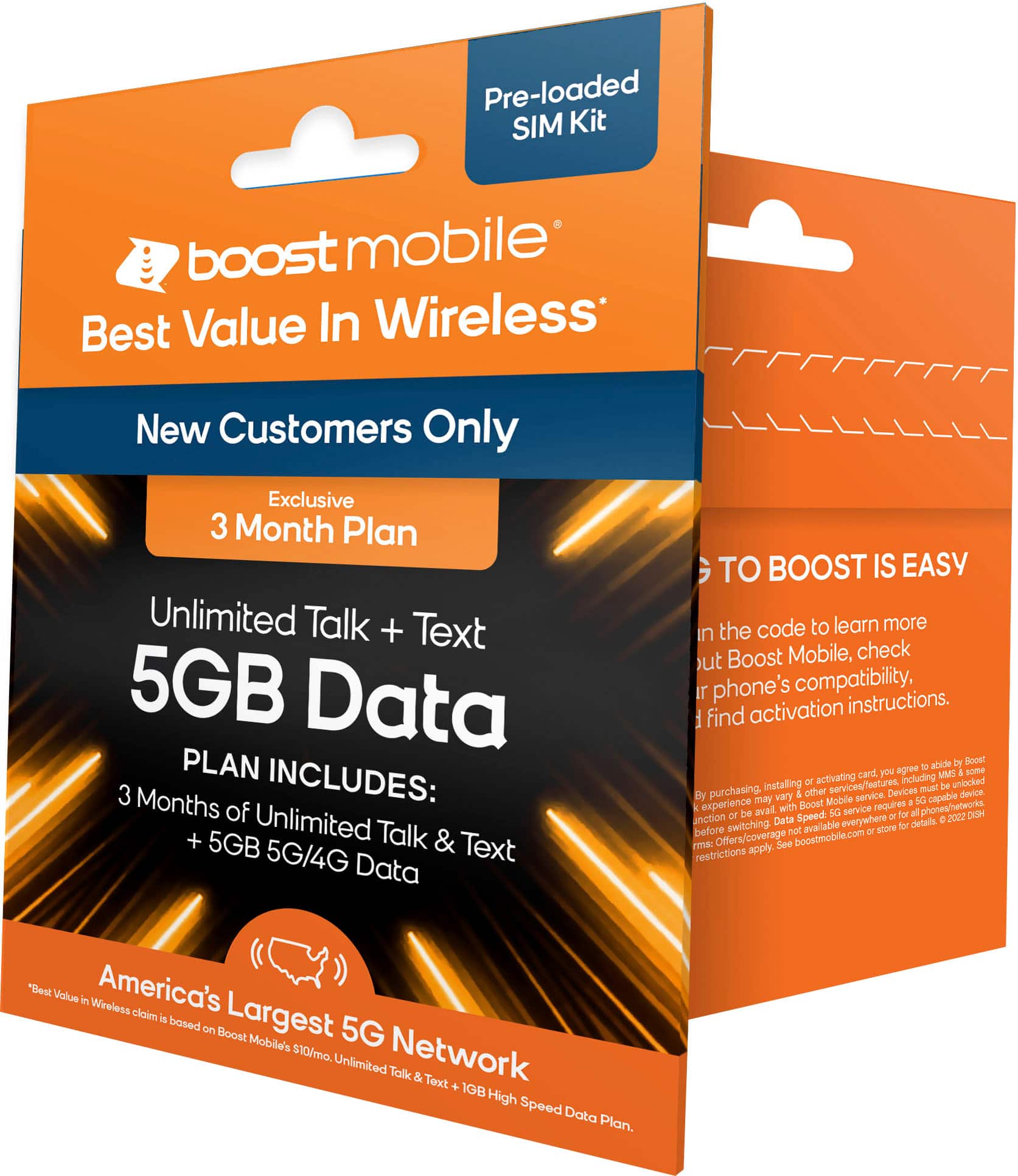 Left. Boost Mobile - 3 Months 5GB Plan SIM Card Kit - Orange.