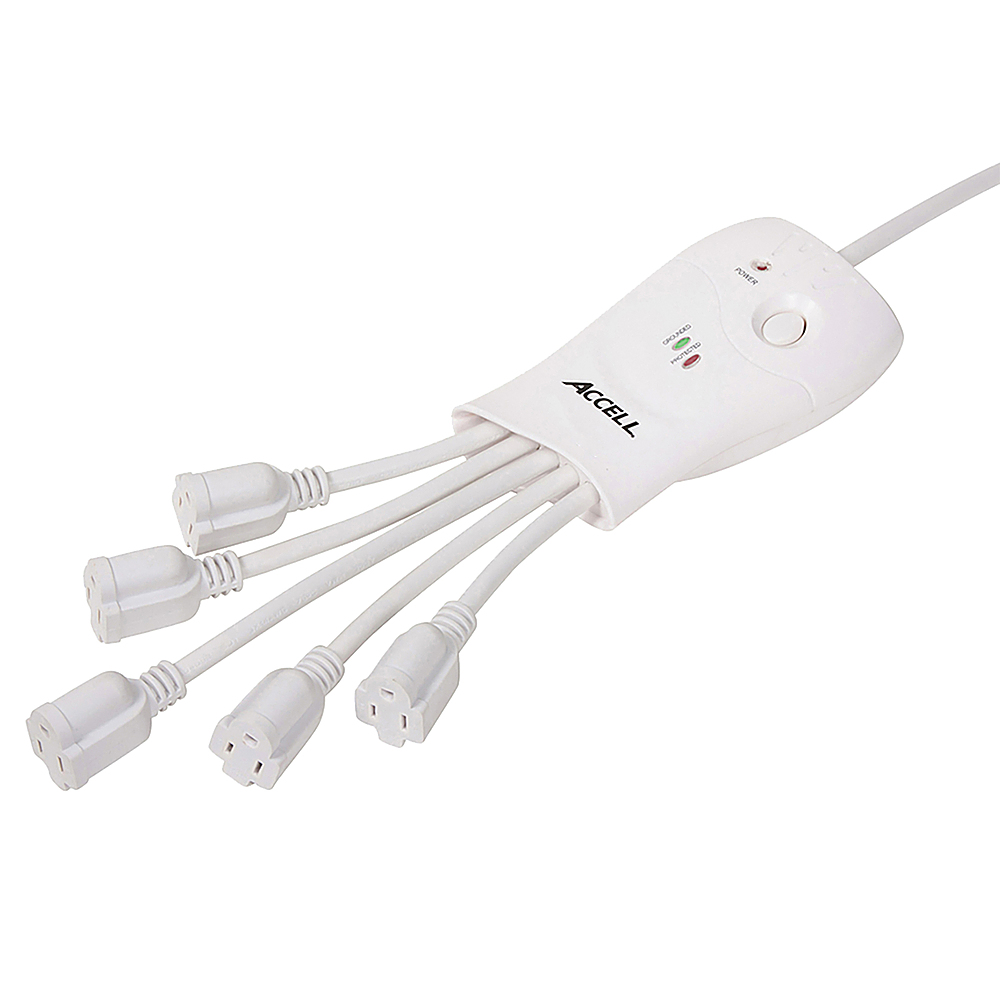Left View: Accell - Power Flexible Surge Protector and Power Conditioner - White