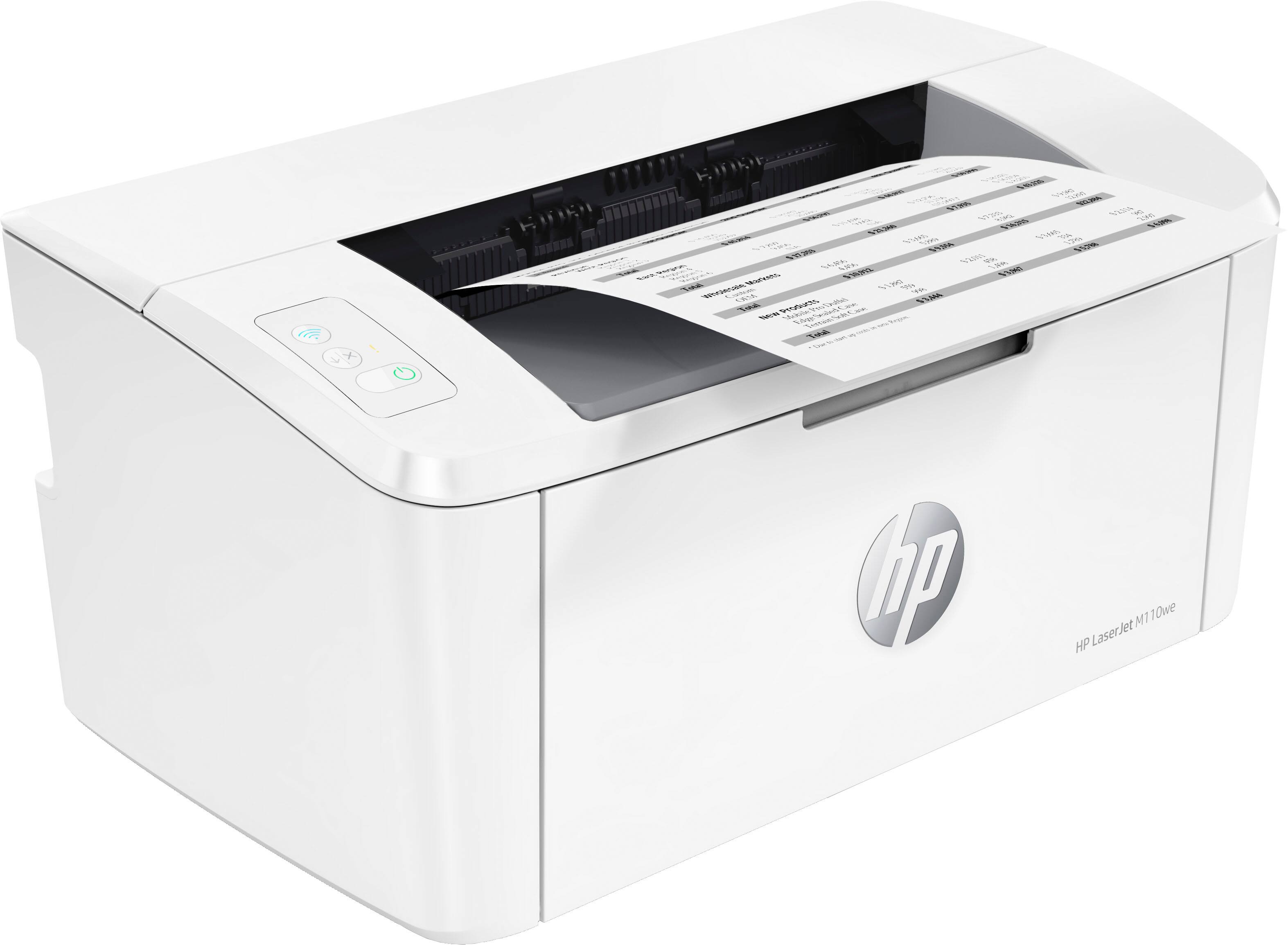 Angle. HP - LaserJet M110we Wireless Black and White Laser Printer with 6 months of Instant Ink included with HP+ - White.