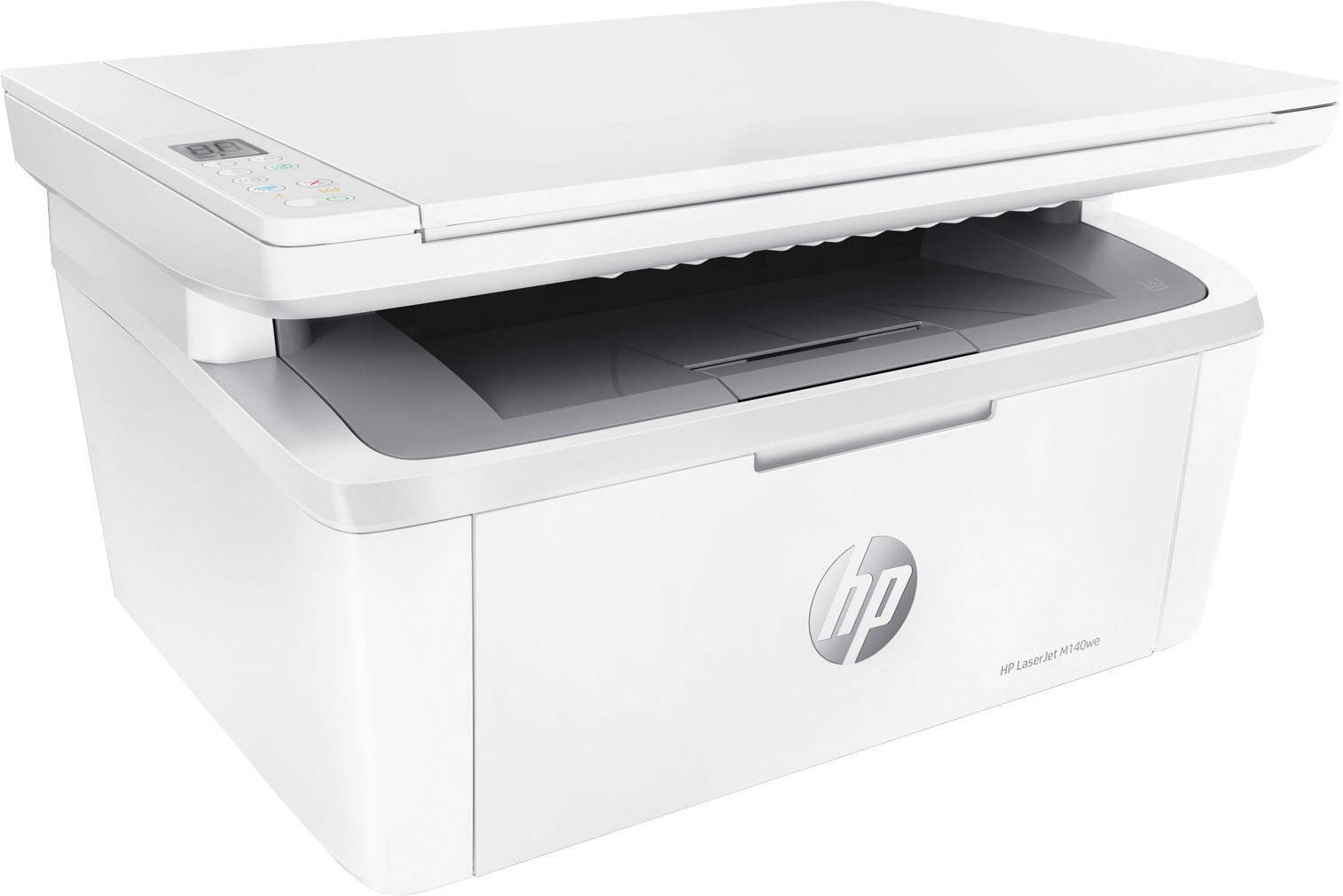 Left View: HP - LaserJet M140we Wireless Black and White Laser Printer with 6 months of Instant Ink included with HP+ - White