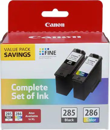 Canon Value Pack Saving FINE Full-photolithography Inkjet Nozzle Engineering Canon PBS FINE PG-285 Cartridge Black 285 Canon D FINE CL-286 Cartridge 286 Color Complete Set of Ink 285 Black XL 286 Also Available Color XL in XL 285 Black 286 Color
