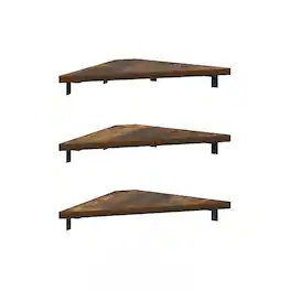 Furinno - Rossi Triangle Corner Floating Shelves, Wall Mount Display Shelf, Set of 3 - Amber Pine